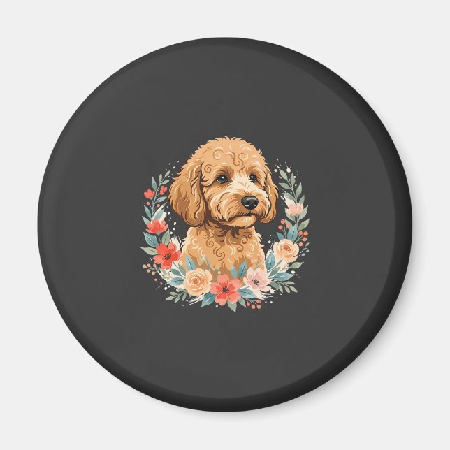 Aimant Sublimation ronde de chien floral (Devant)