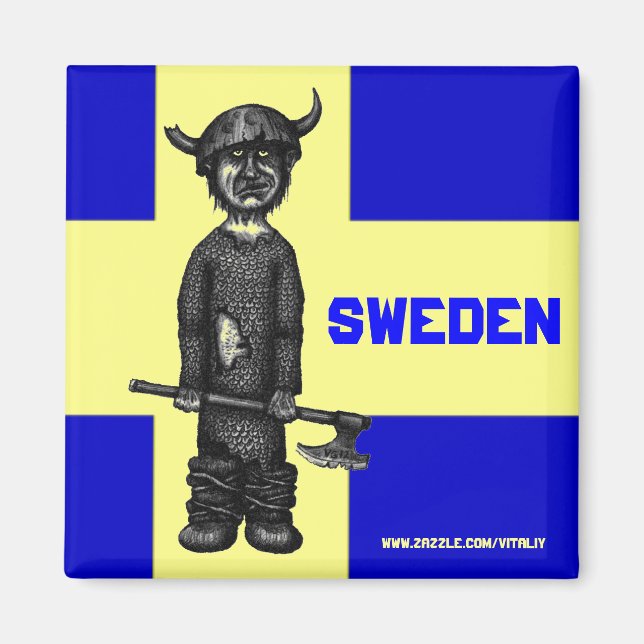 Aimant suédois avec viking amusant (Devant)