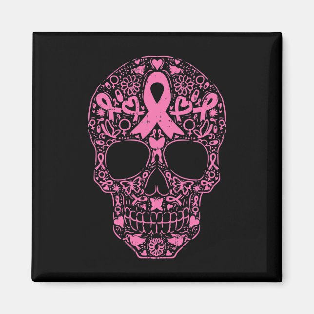 Aimant Sugar Crâne rose Ruban Calavera Cancer du sein Awa (Devant)