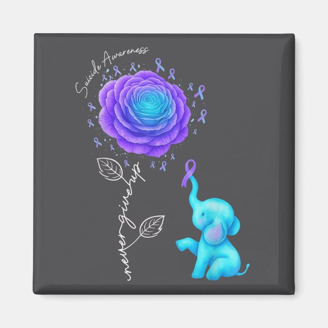 Aimant Suicide Prevention Teal Purple Flower Elephant Rib (Devant)