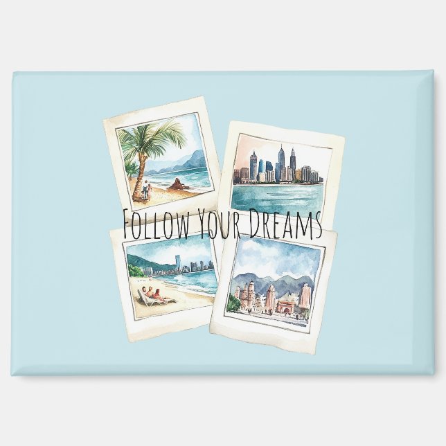 Aimant Suivez Vos Rêves Voyages Monde Paris (Recto)