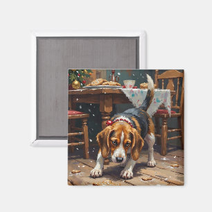 Aimant Suivi de Biscuit de Noël par un Beagle - Art Fun