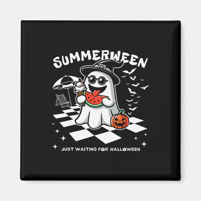 Aimant Summerween Éffrayant Halloween Vibes d'été Citroui (Devant)