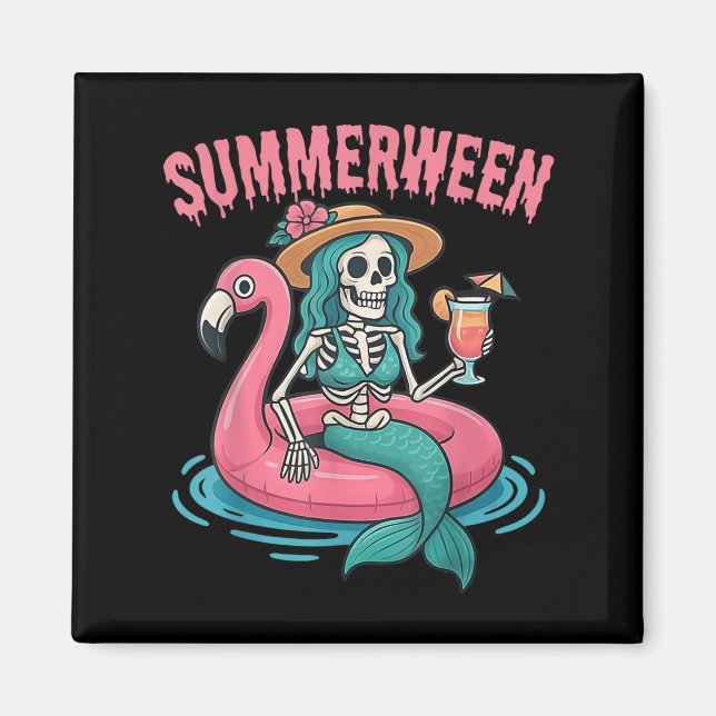Aimant Summerween Mermaid Skeleton Beach Flamant rose Hal (Devant)