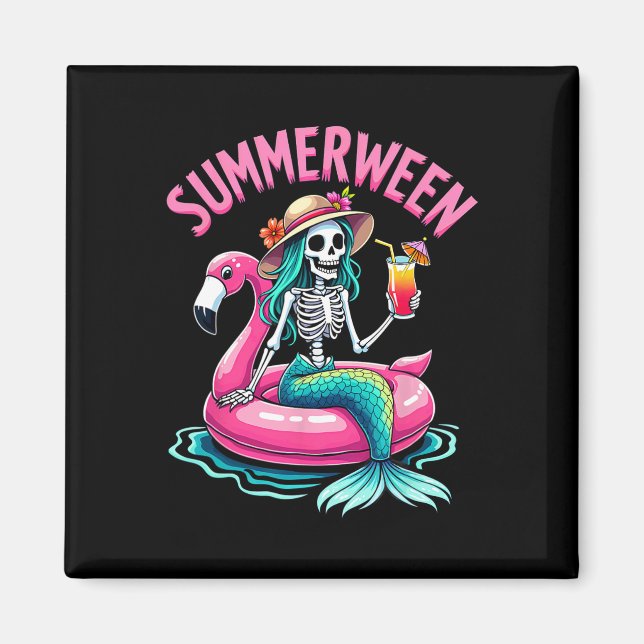 Aimant Summerween Mermaid Skeleton Beach Flamant rose Hal (Devant)