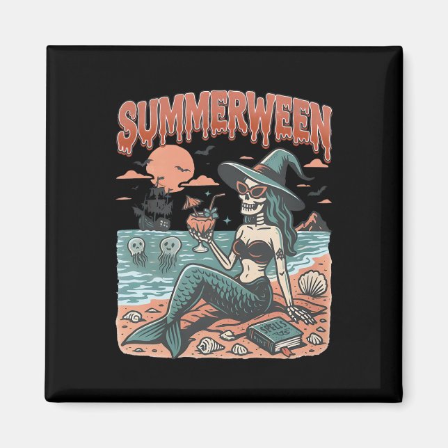 Aimant Summerween Mermaid Skeleton Beach Flamant rose Hal (Devant)