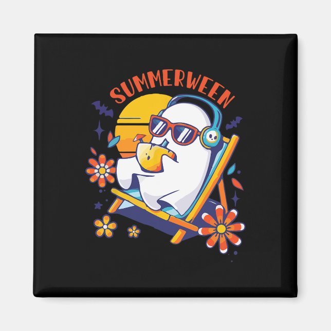 Aimant Summerween mignon Fantôme d'été Éffrayant Hallowee (Devant)