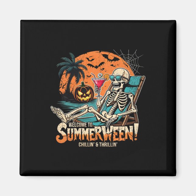 Aimant Summerween Skeleton Beach Halloween Art Tropical (Devant)