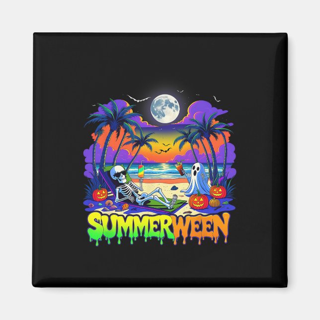 Aimant Summerween Skeleton Ghost Beach Drôle Éffrayant Ha (Devant)