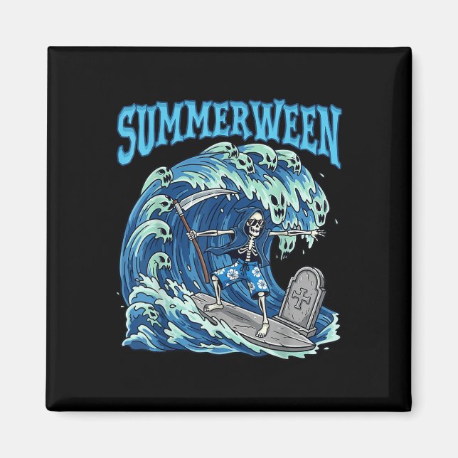 Aimant Summerween Skeleton Surf Grim Reaper Plage Éffraya (Devant)