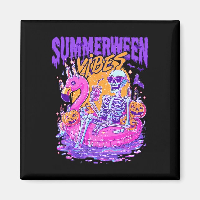 Aimant Summerween Squelette Éffrayant Summer Beach Skelly (Devant)