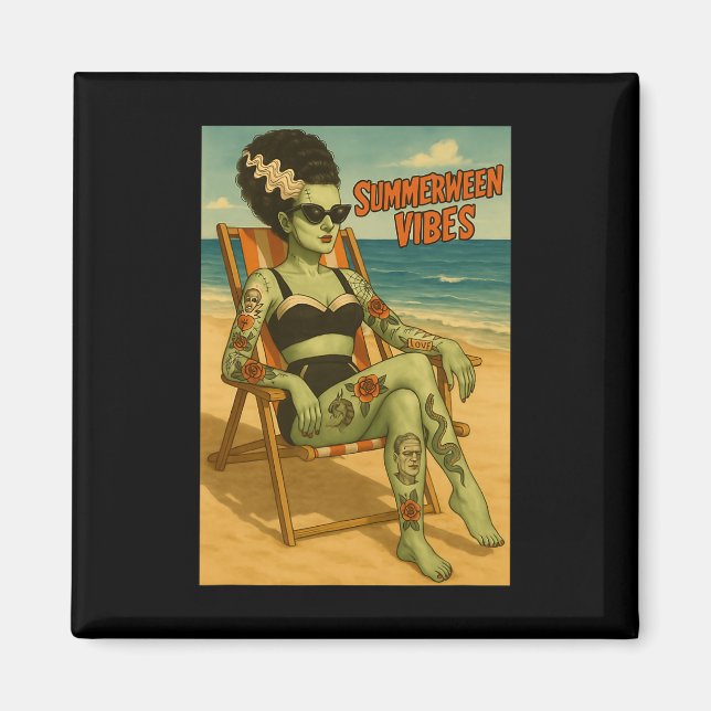 Aimant Summerween Vibes Retro Beach Style gothique Tee (Devant)