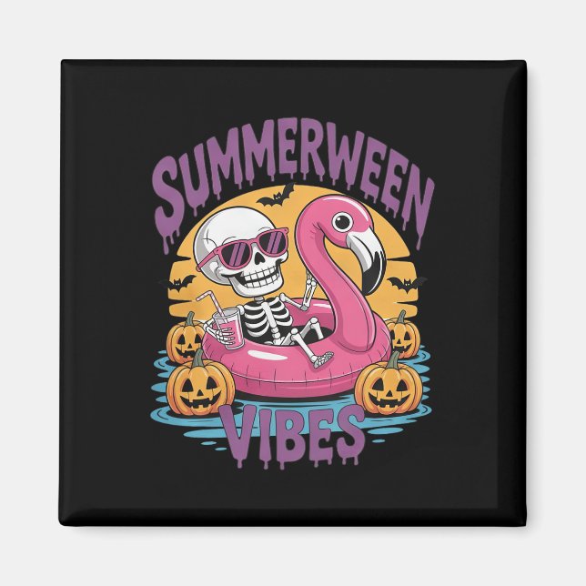 Aimant Summerween Vibes Skeleton Flamant rose Hallowee Éf (Devant)