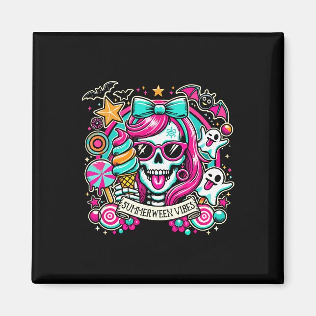 Aimant Summerween Vibes Skeleton Vacances Éffrayantes Hal (Devant)