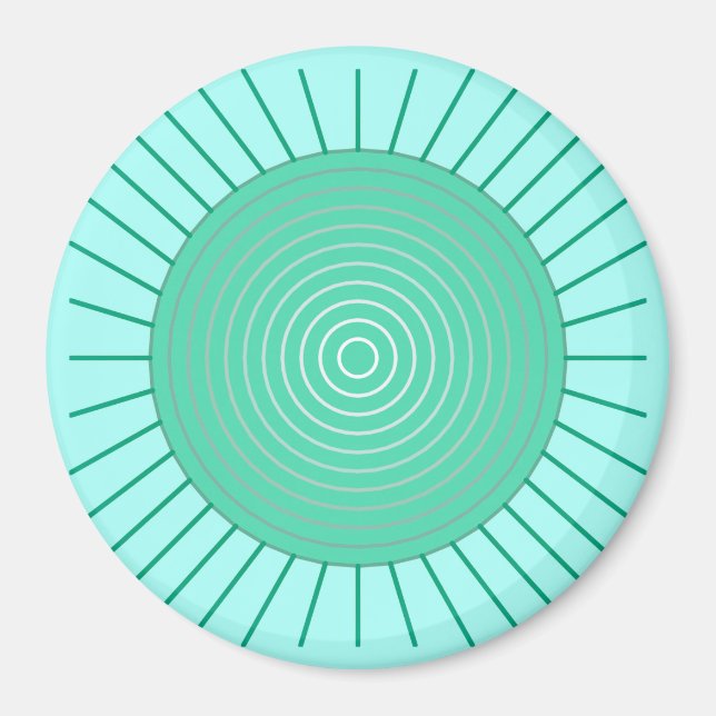 Aimant Sunburst géométrique moderne - Aqua et Seafoam Gre (Devant)