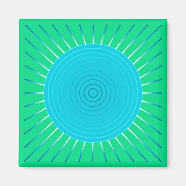 Aimant Sunburst géométrique moderne - bleu et vert Jade (Devant)