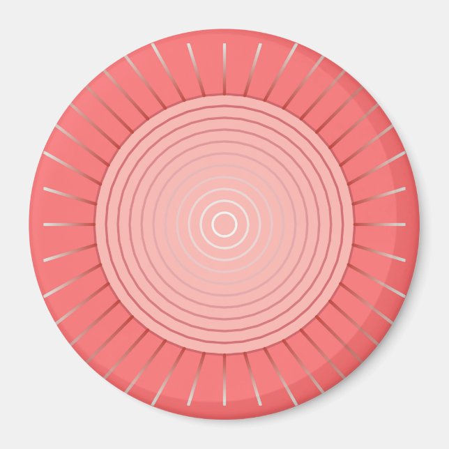 Aimant Sunburst géométrique moderne - Coral profond rose (Devant)
