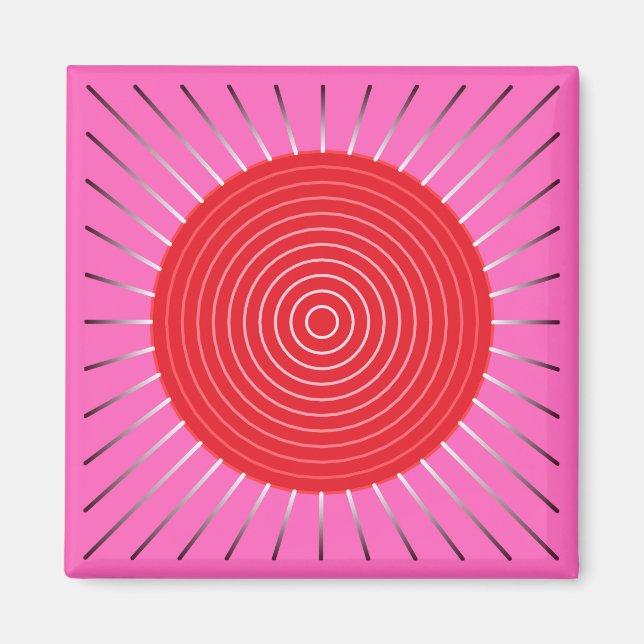 Aimant Sunburst géométrique moderne - Fuchsia et rouge (Devant)
