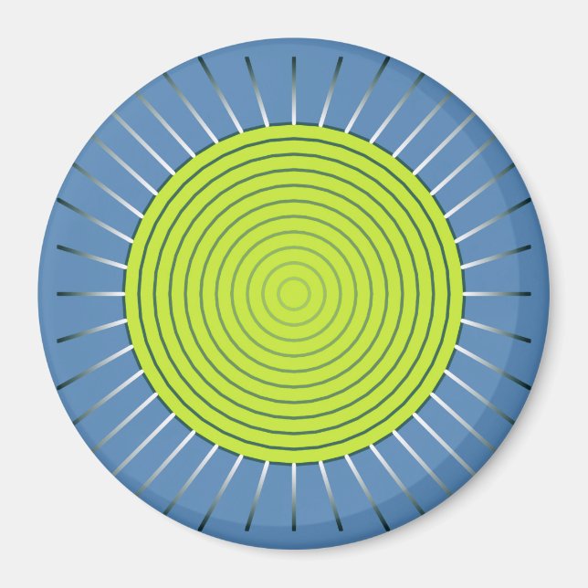 Aimant Sunburst géométrique moderne - Lime et bleu Denim (Devant)