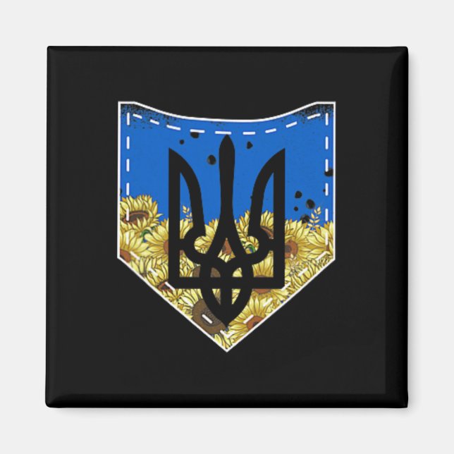 Aimant Sunflower Ukrainian Flag And Trysub Pocket Tee Flo (Devant)