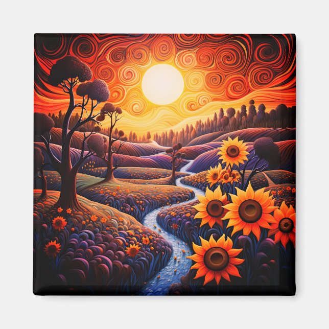 Aimant Sunflowers Sunrise Abstraite Nature Illustration (Devant)