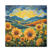 Sunflowers Sunrise Abstraite Nature Illustration