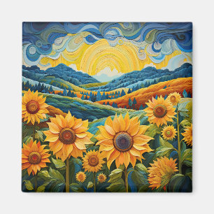 Aimant Sunflowers Sunrise Abstraite Nature Illustration