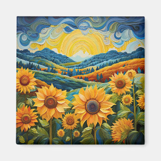 Aimant Sunflowers Sunrise Abstraite Nature Illustration