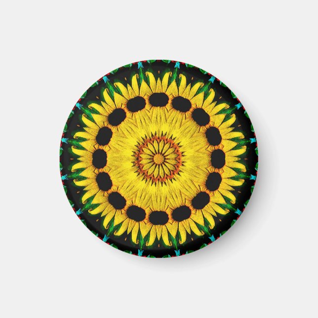 Aimant Sunny Black Eyed Susan Rudbeckia Mandala Abstrait (Devant)