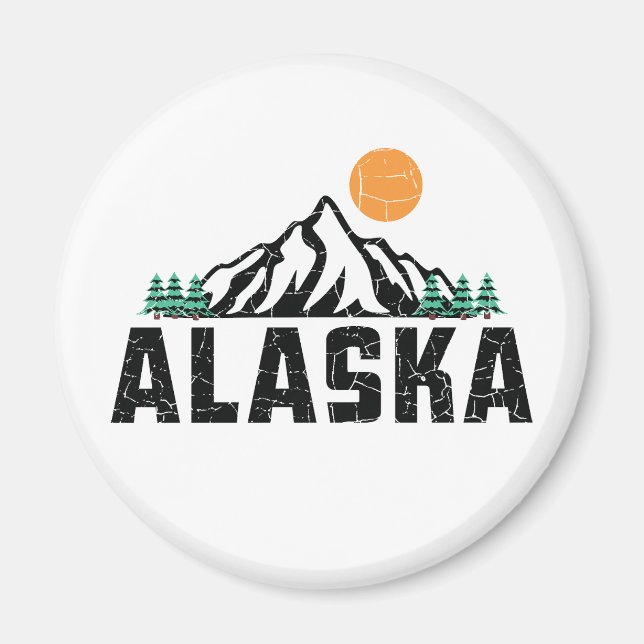 Aimant Sunset de la montagne Retro Alaska (Devant)