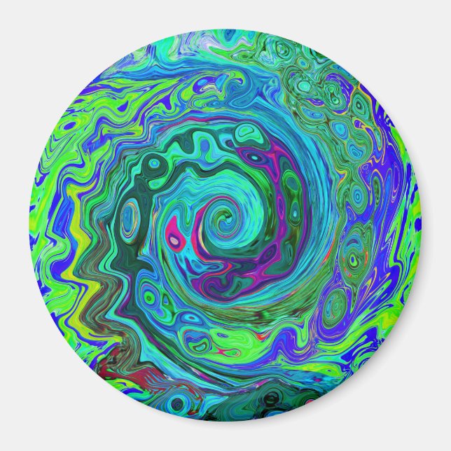 Aimant Super Abstrait Retro Green et Blue Swirl (Devant)