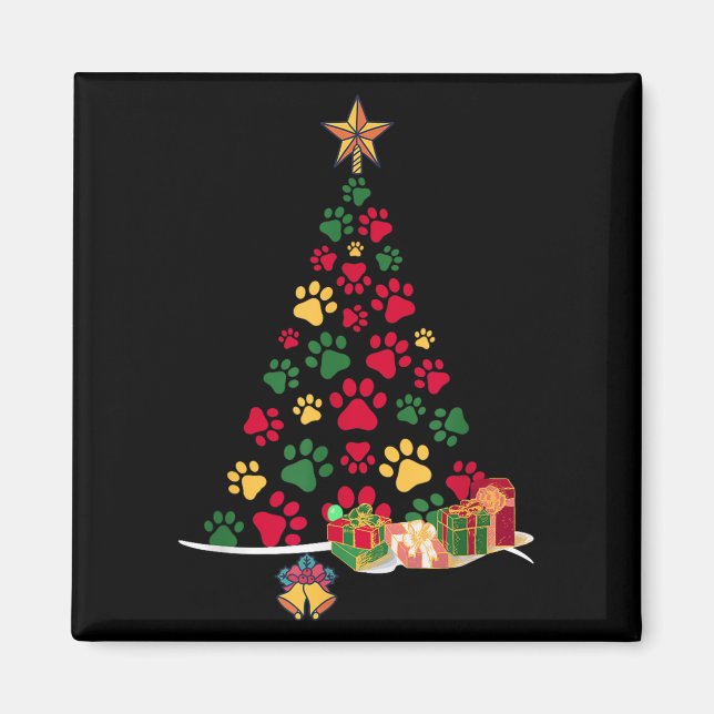 Aimant Super Cute Dog Paws Print Christmas Tree  (Devant)