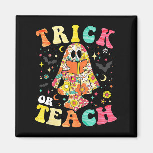 Aimant Super Halloween Trick Ou Enseigner Retro Floral Fa