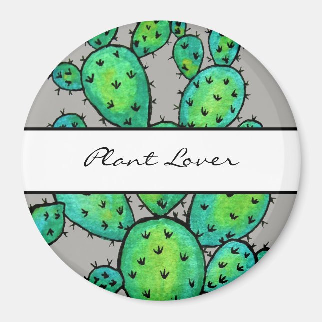Aimant Superbe aquarelle prickly Cactus (Devant)