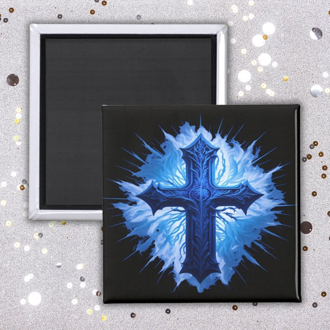 Aimant Superbe Croix Bleue Chrétienne sur noir | (Créateur téléchargé)