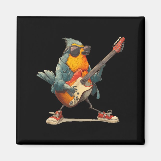 Aimant Superbe Oiseau Robin Avec Guitare Électrique Pour  (Devant)