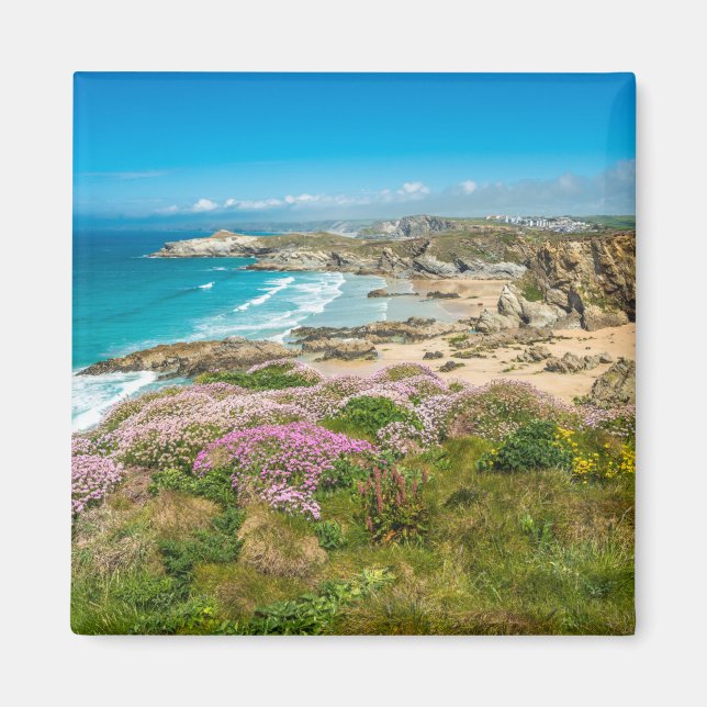 Aimant Superbe paysage côtier avec la plage de Newquay (Devant)