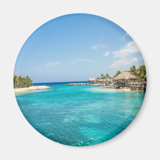 Aimant Superbe plage tropicale Bleue avec des huttes de c (Devant)