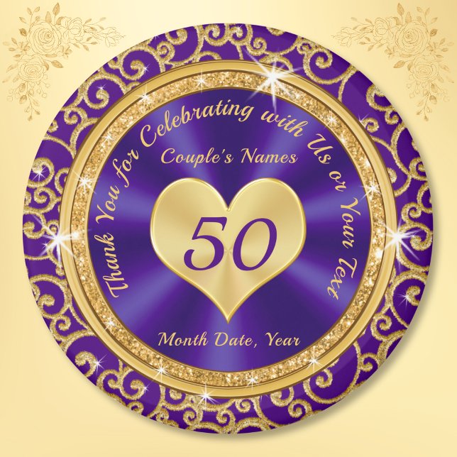 Aimant Superbe Purple Gold 50e Anniversaire Fête Faveurs (50 year anniversary party favors. Golden wedding anniversary ideas for parents. Purple Gold Favors.)