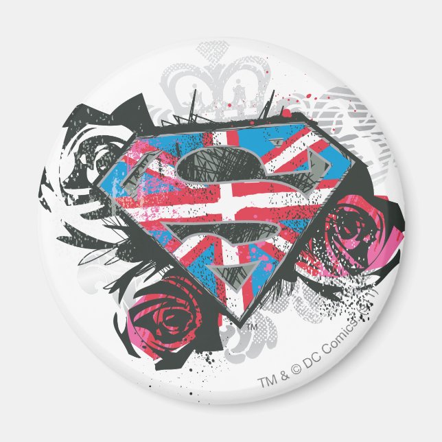 Aimant Supergirl British Drapeau et Roses (Devant)