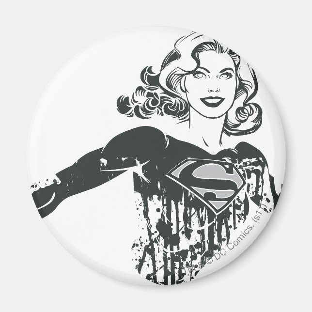 Aimant Supergirl noir et blanc dessin 1 (Devant)