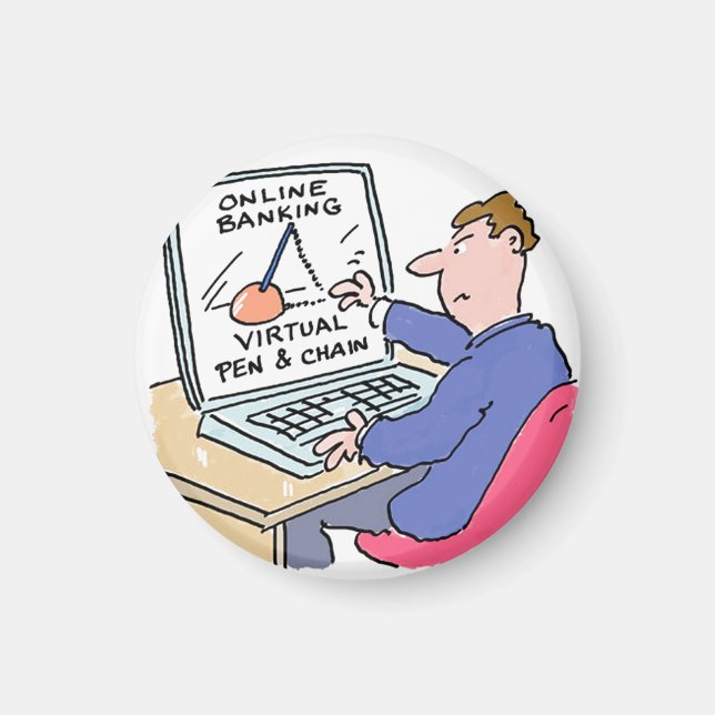 Aimant Sur Computer Online Banking Drôle Cartoon (Devant)