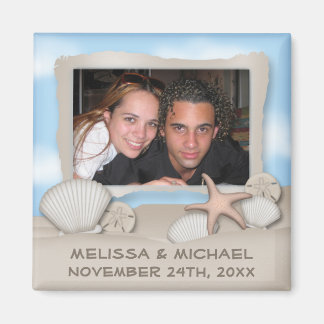 Aimant Sur le coquillage de plage & Photo Save the Date M