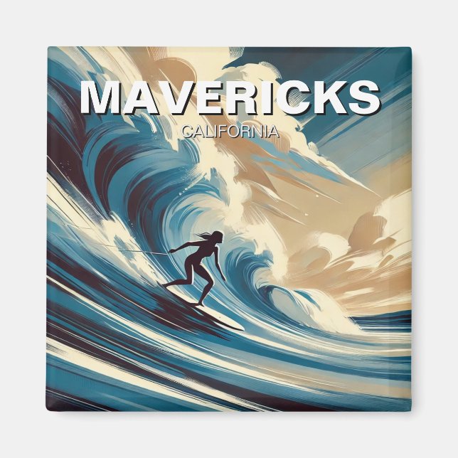 Aimant Surf en Mavericks Californie Surfer Girl Wave (Devant)
