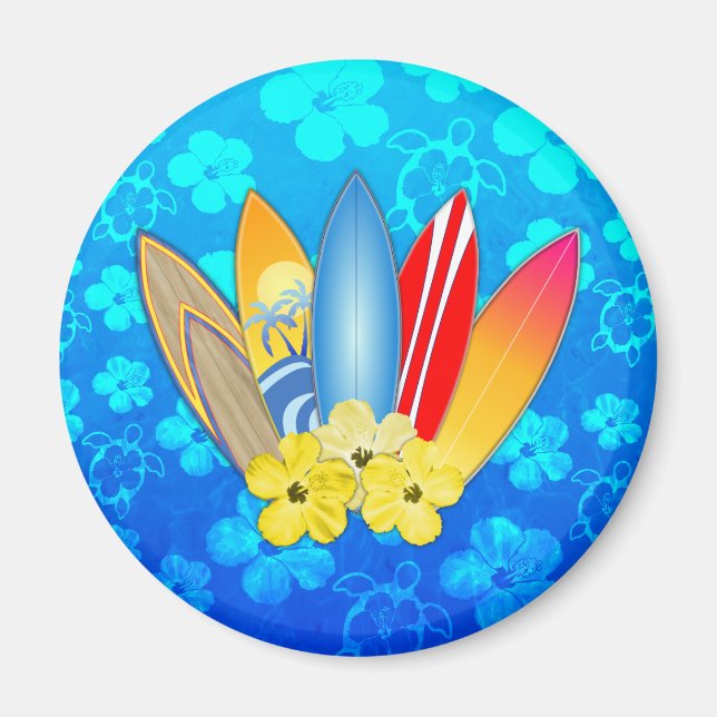 Aimant Surf et fleurs d'Hibiscus (Devant)