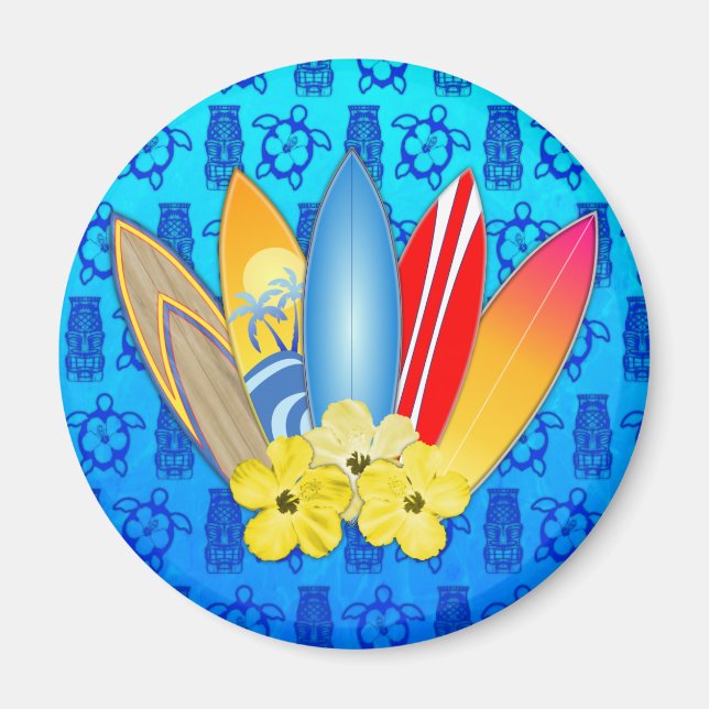 Aimant Surf et fleurs d'Hibiscus (Devant)