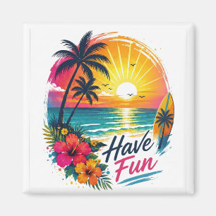 Aimant Surf, soleil et palmiers – Ambiance estivale tropi