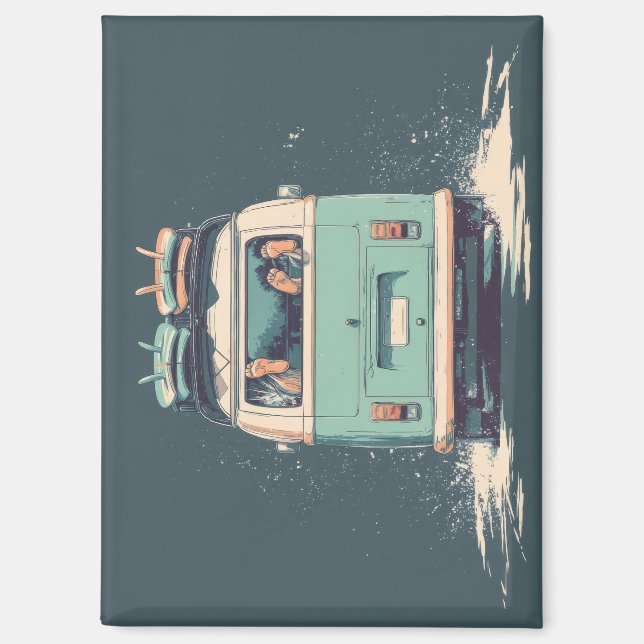 Aimant Surf Van Splash – Camionnette Rétro de Plage (Recto)