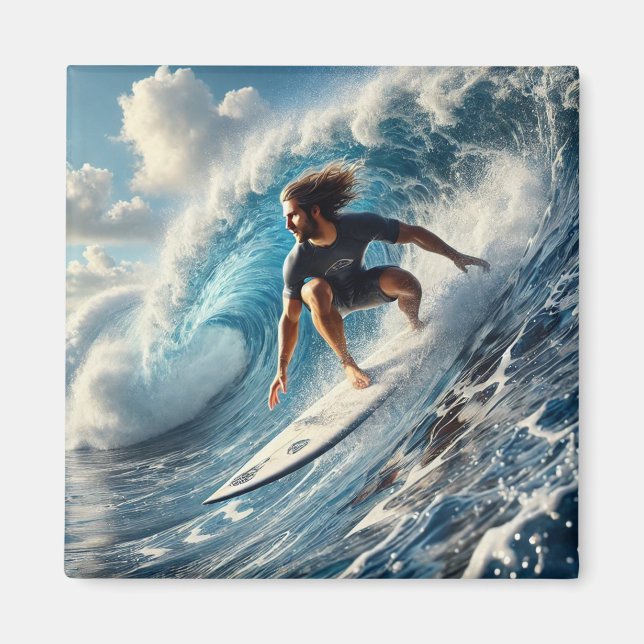 Aimant Surfer à cheval sur une vague (Devant)