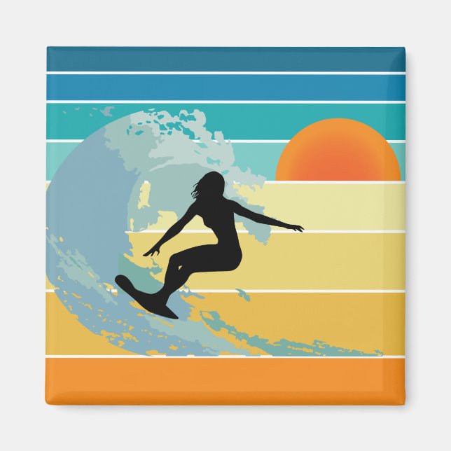 Aimant Surfer Girl Sunset Vintage (Devant)